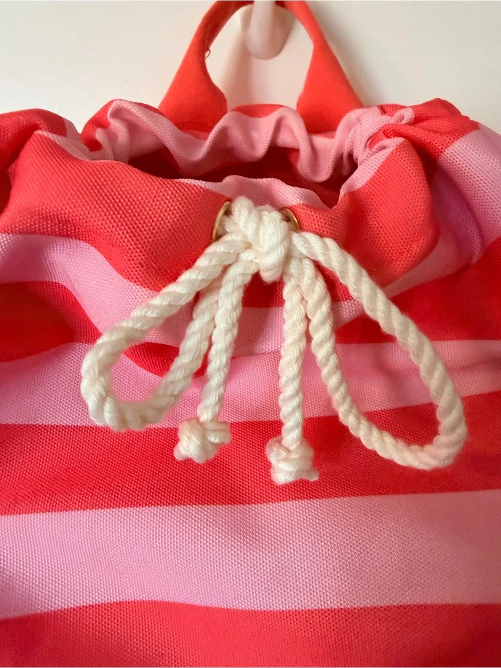 Victoria's Secret Coral Pink Striped Drawstring Backpack with Cooler-NWOT